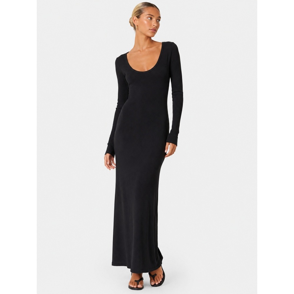 ATM Anthony Thomas Melillo Black Scoop Long Sleeve Maxi Minimalist Dress S P